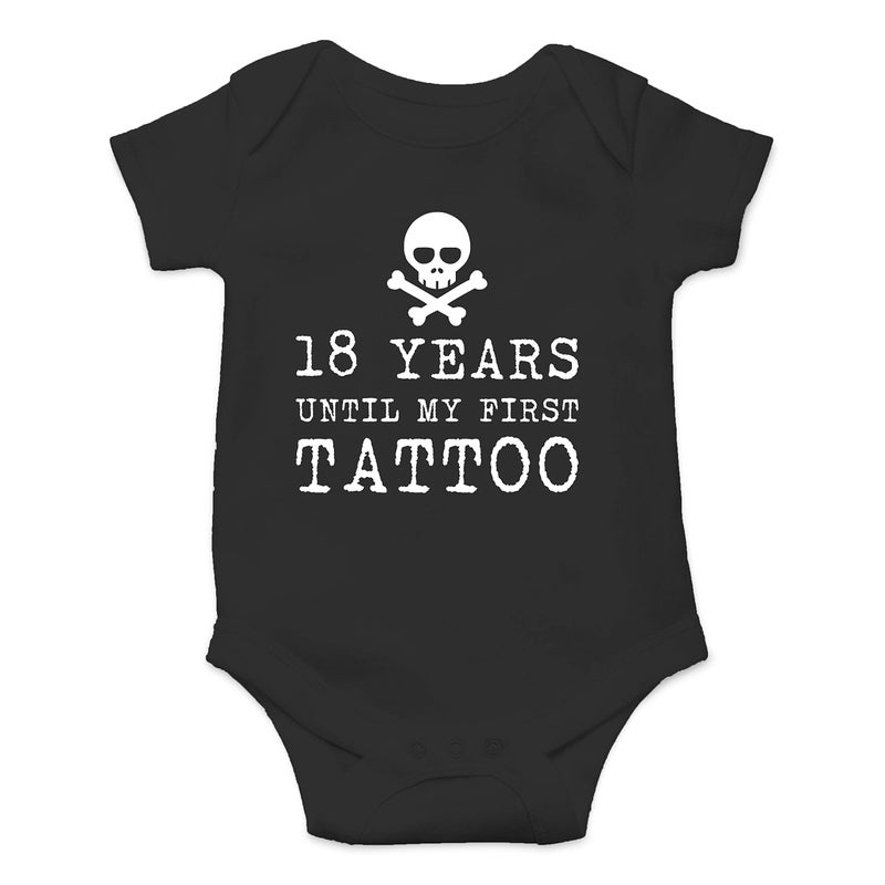 Funnwear 18 سنة حتى أول وشم لي - بدلة أطفال مضحكة - ملابس أطفال حديثي الولادة (6 أشهر، أسود) - Image 1